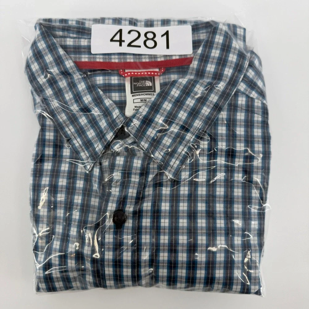 The North Face Plaid Button Down Shirt Mens M Blue White Long Sleeve Pocket